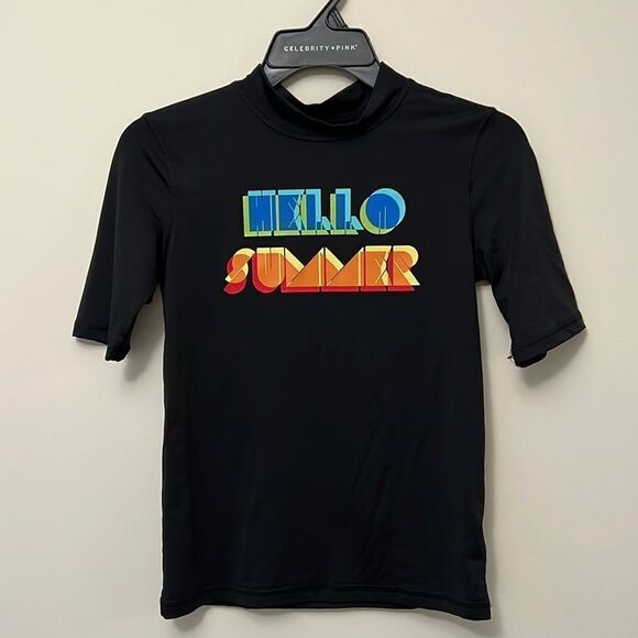Cat & Jack youth boys size large (12/14) Hello Summer black swim shirt. - Picture 1 of 5